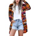 thumbnail image 4 of WTOBBY Women's Halloween Bat Pumpkin Print Cardigan Jacket Fashion Casual Long Sleeve Mid-Length Cover Up Top Lightweight Open Front Outerwear,Purple XL, 4 of 4