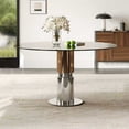 thumbnail image 2 of 35-Inch Round Glass Dining Table, Tempered Glass Tabletop, Stainless Steel Legs, Suitable for 2-4 People, Dark Brown Small Round Dining Table, for Restaurants and Apartments, 2 of 9