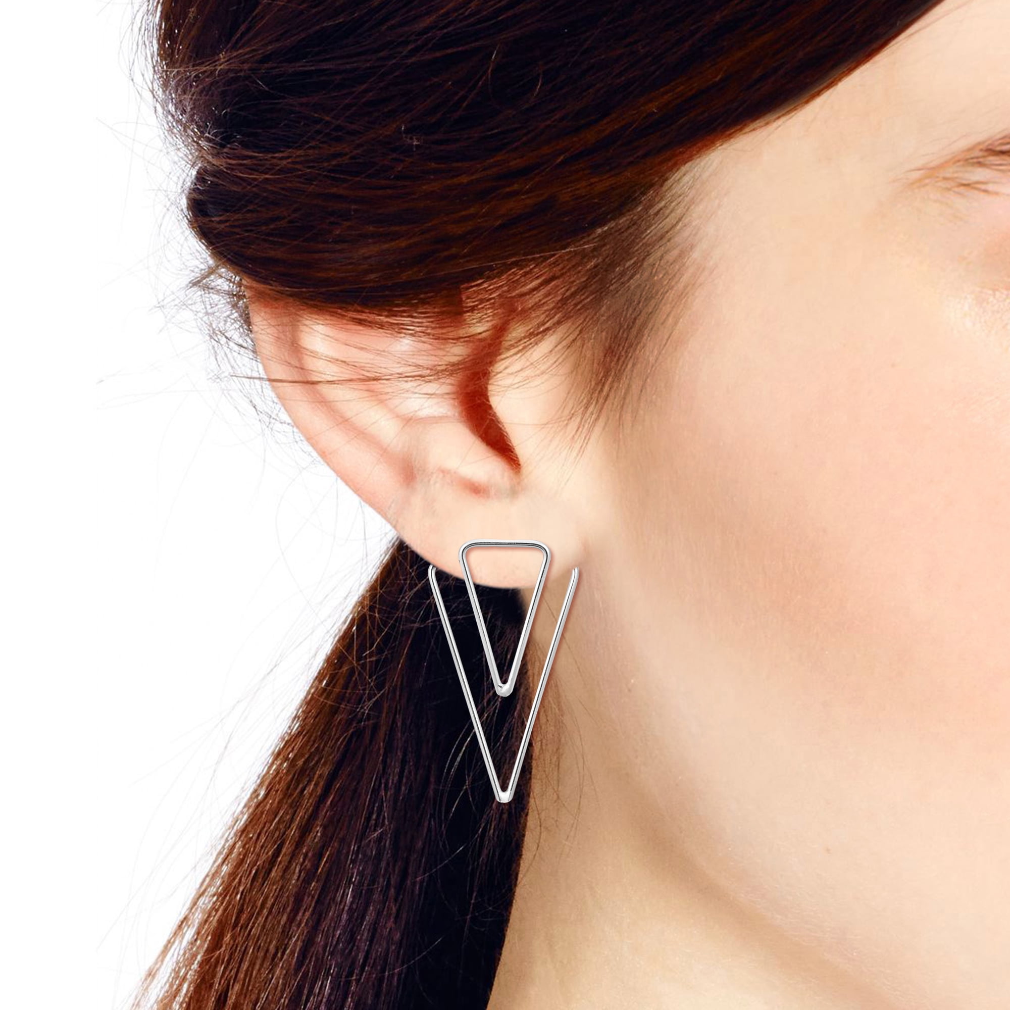 Chic Convertible 2 in 1 Overlapping Triangle Front Back Sterling Silver Earrings
