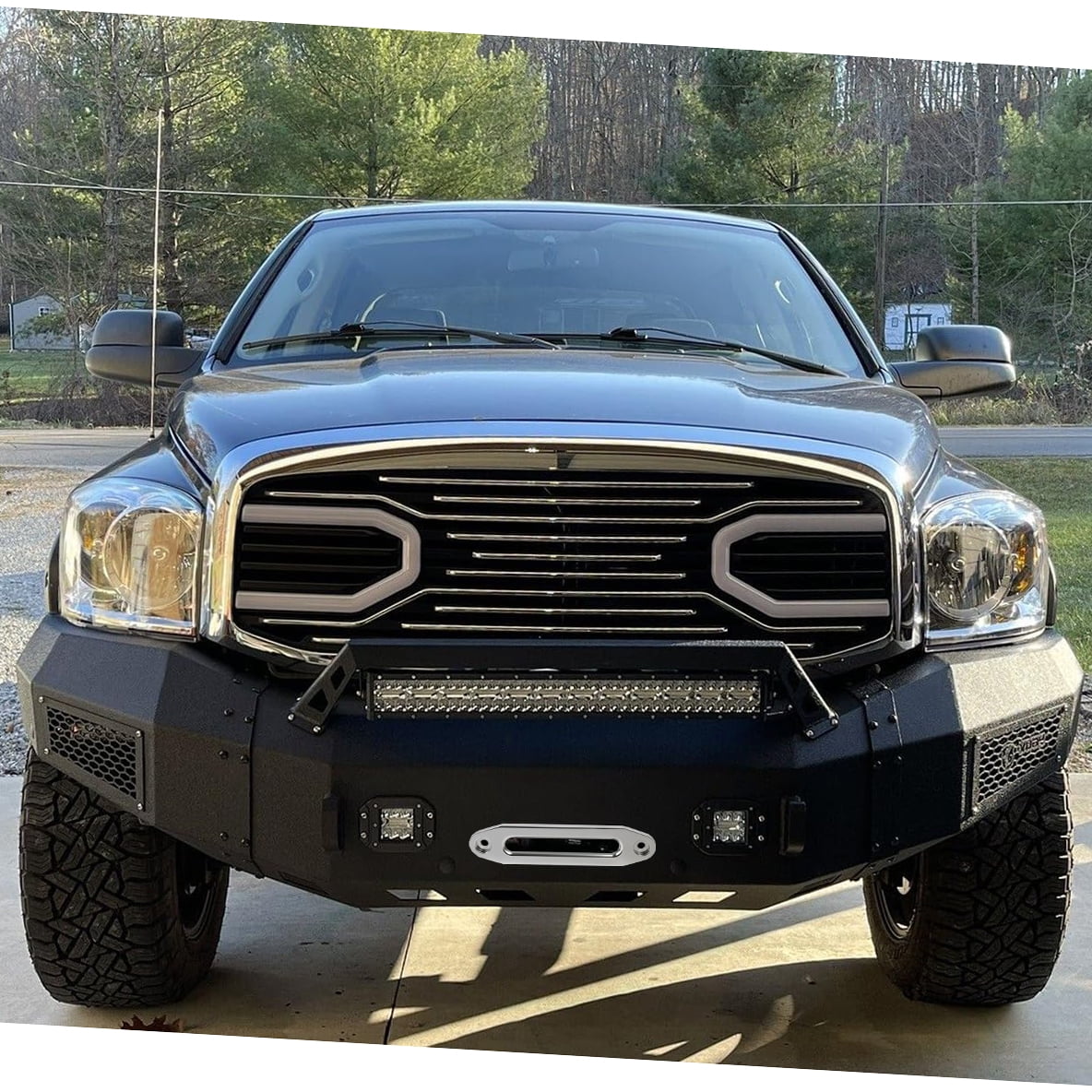 Vijay Compatible with 2006-2007-2008-2009 Dodge RAM 2500/3500 Front Bumper Textured Black Steel with Light and D-ring