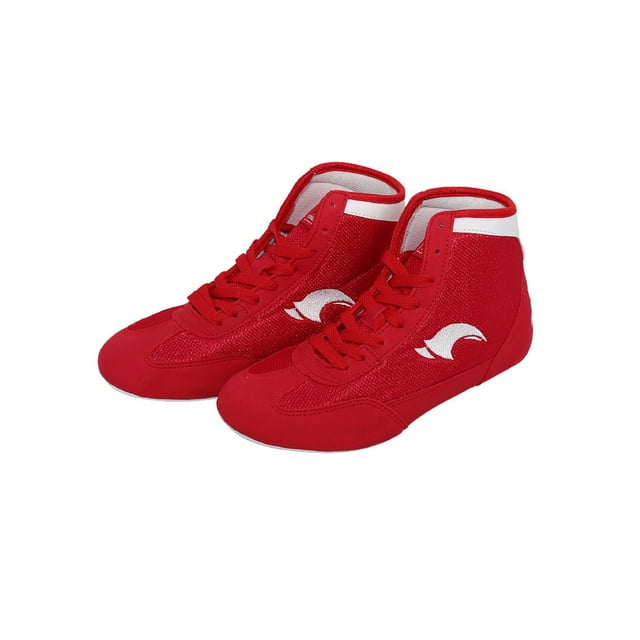 Eloshman Boxing Shoes for Men Boys Comfort Sports Round Toe Combat Sneakers Gym Breathable Wide WidthWrestling Shoes Red-1 2Y