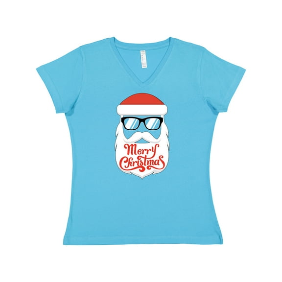 Inktastic Hipster Santa Women's V-Neck T-Shirt