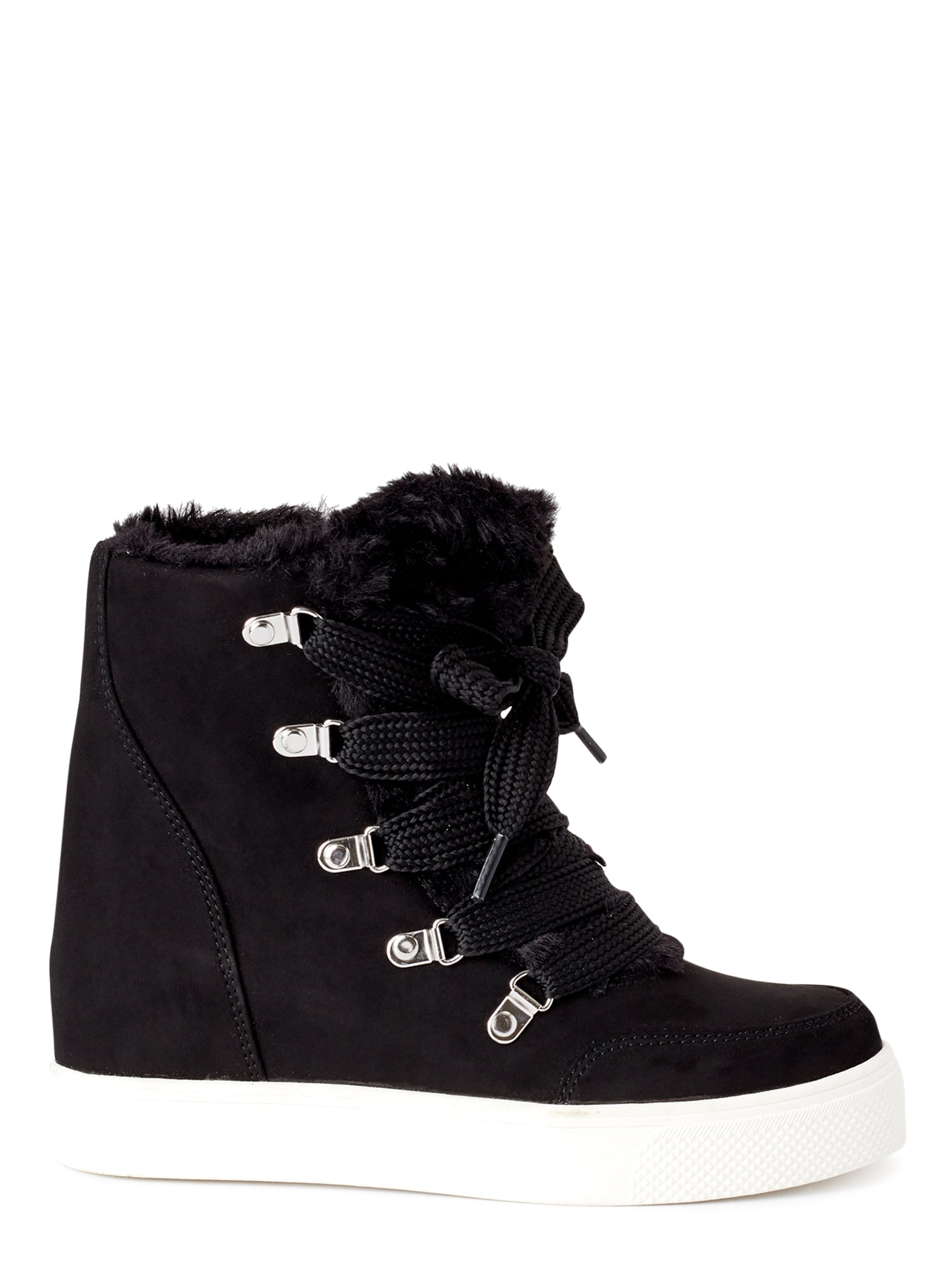 black lace up boots with fur