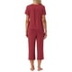 thumbnail image 3 of Conjunto de lounge para mujeres INSPIRE CHIC, camiseta de manga corta, pantalones largos, pantalones capri con cuello en V, conjunto de pijama con botones y bolsillo, talla XS, rojo, 3 of 6