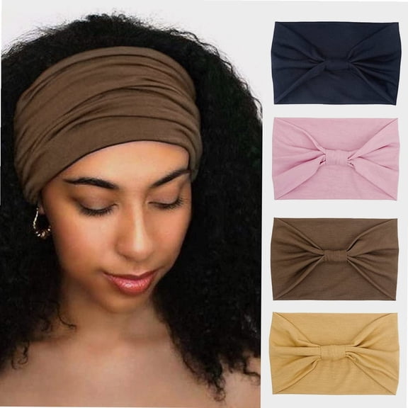Wide Headbands for Women Black Stylish Head Wraps Boho Thick Hairbands Large African Sport Yoga Turban Headband Hair Accessories (Pack of 4)