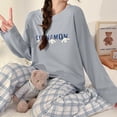 thumbnail image 3 of juego de pijama para mujer, ropa de dormir de manga larga a cuadros, conjuntos de salón de 2 piezas con contraste suave (L), 3 of 6