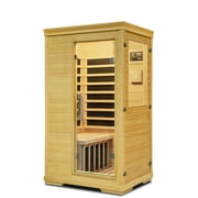 1 Person Mini Far Infrared Sauna Room, Wood Side-Opening Indoor Sauna Low EMF 5 Heating Panels 1050W Infrared Therapy for Personal Wooden Dry Sauna Home Spa Room Valentine's Day