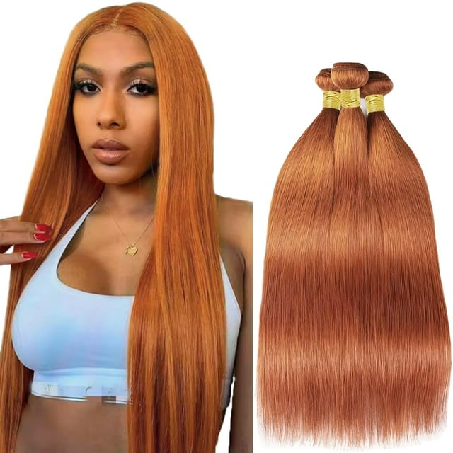 Hair Bundles Younghann, color naranja jengibre, liso, 30, 35, 40 cm