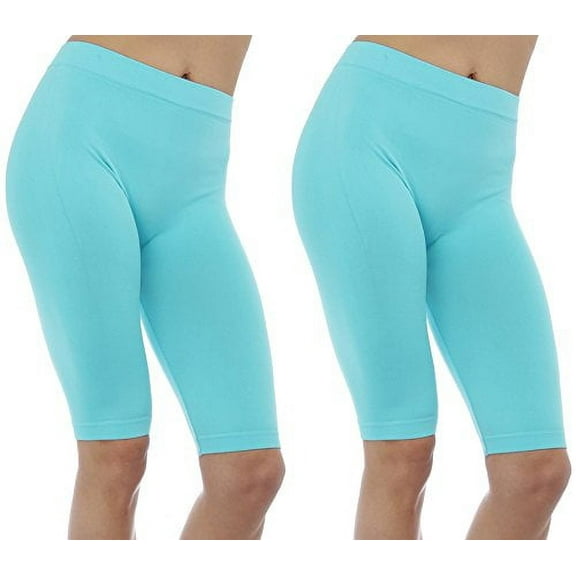 2 Pack Women's Seamless Stretch Yoga Exercise Shorts Aqau 19"
