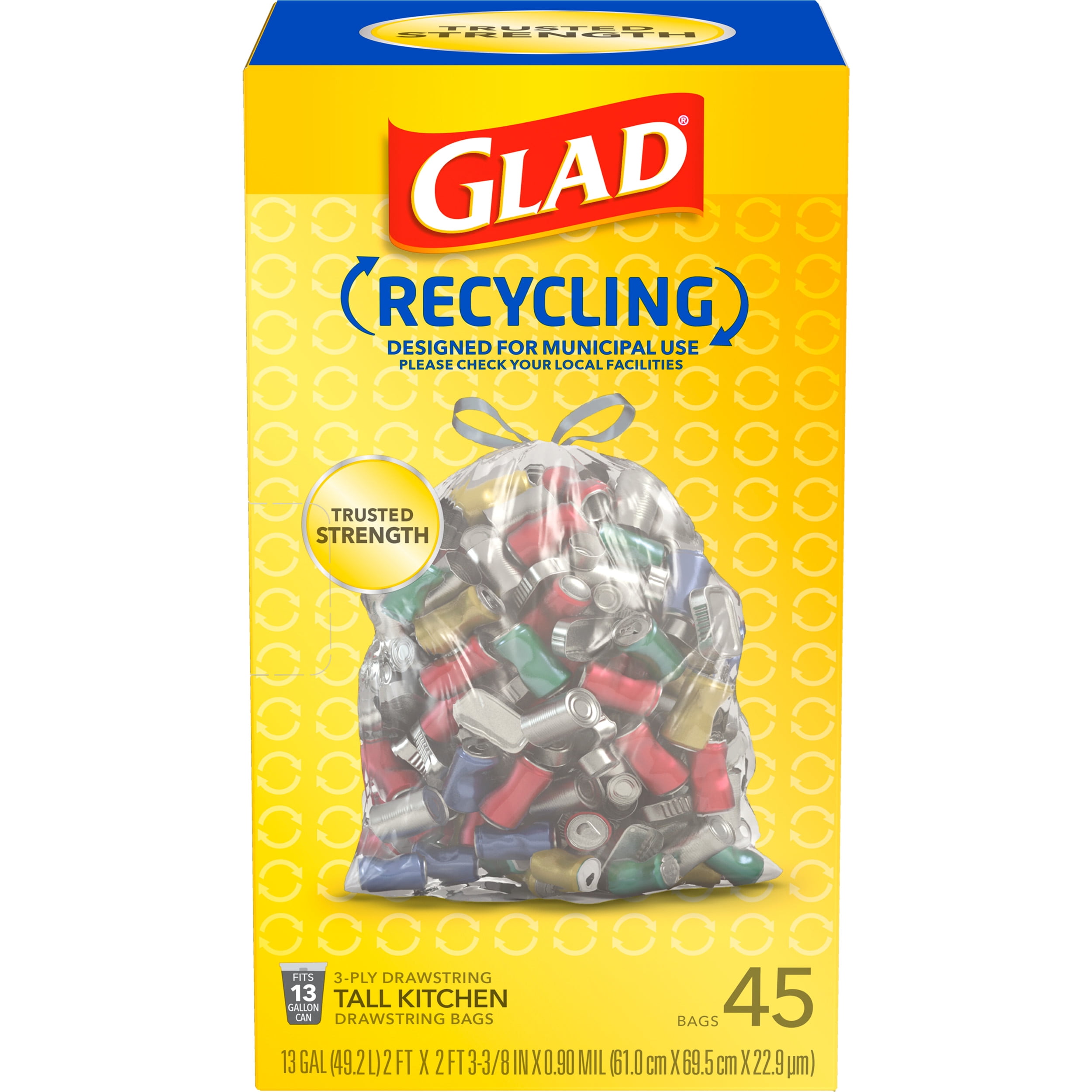 Glad Clear Kitchen Tall 13 Gallon Drawstring Trash Bags, 45 ct - Ralphs