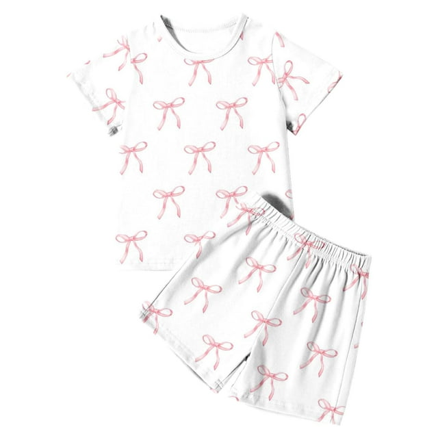 Ensemble de Pyjama à Manches Courtes pour Filles Vêtements de Nuit Doux Confortable Col Rond Imprimé Deux Pièces pour Détente Quotidienne