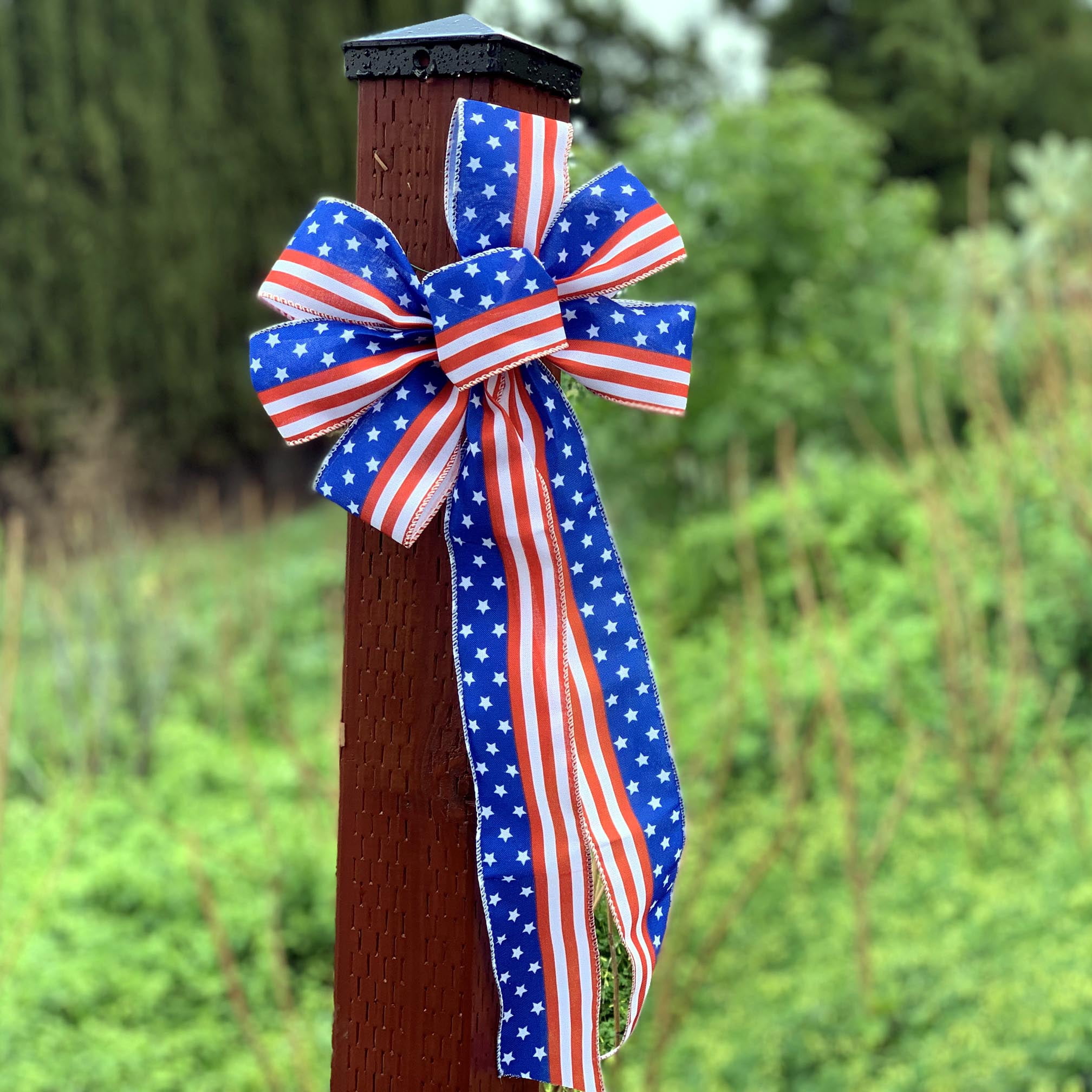 Large American Flag Ribbon Bow - 10"x18", Election Day, Veterans Day, Fall, Christmas, Wreath, Stars