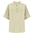 thumbnail image 3 of cocolona Summer Linen Shirts for Women 3/4 Sleeve V Neck Button Tops Fashion Casual Loose Lightweight Blouses, 3 of 7