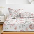 thumbnail image 6 of Full Size Fitted Sheet Set - Pink Rose 3 Piece Bedding Sets 16" Deep Pocket Fitted Sheet with 2 Pillowcases Modern Simple Romantic Flowers Floral Leaves Brushed Microfiber Hotel Luxury Bed Sheets, 6 of 9