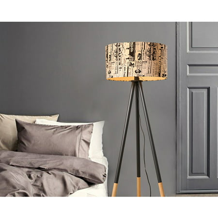 UBesGoo Wood Tripod Floor Lamp Lamp Shade with Lamp Base, Modern Design Reading Light for Living Room, Bedroom, Study Room and