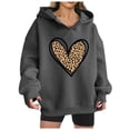 thumbnail image 2 of Homenesgenics Hoodies for Women Graphic Design Womens Hoodies Fashion Women's Casual Loose Print Blouses V-Neck Long Sleeved Hooded Sweatshirt Gray L, 2 of 4