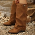 thumbnail image 5 of WAVSUF Women's Suede Mid Calf Boots Pointed Toe Plus Size Wide Width Fall Daily Casual Boots Brown Size 8, 5 of 9