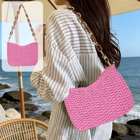 MMJ Purses For Women Tote Bag Woven Shoulder Handbag Chain Strap Storage Commuter Travel Shopping Beach 9.45x7.09x2.76in