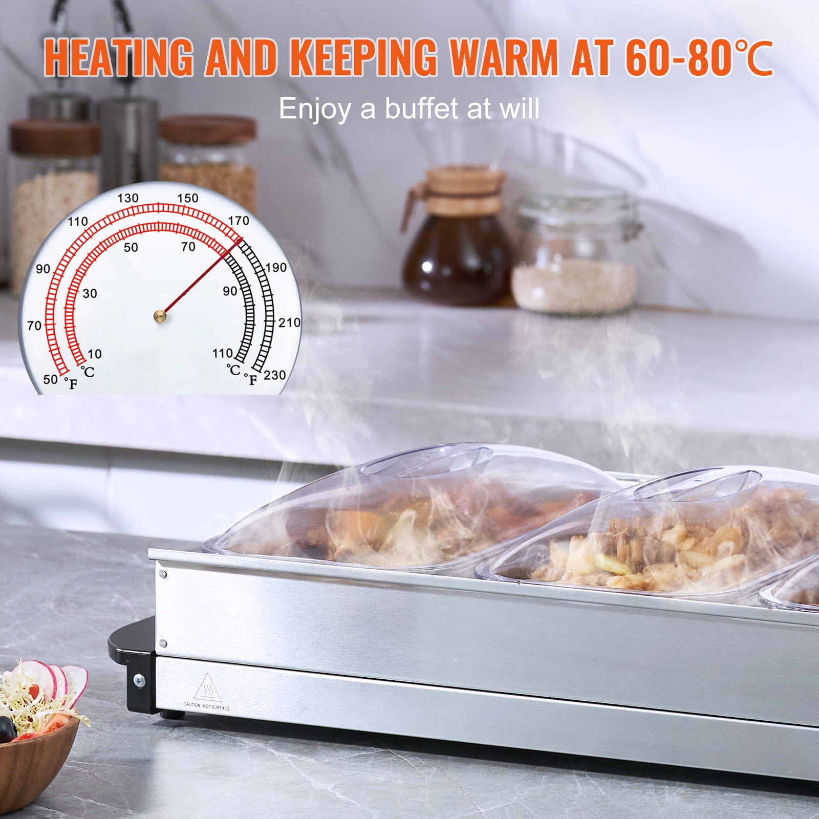 SKYSHALO Electric Buffet Server with 3 Stainless Steel Warming Trays 25.6" x 15"