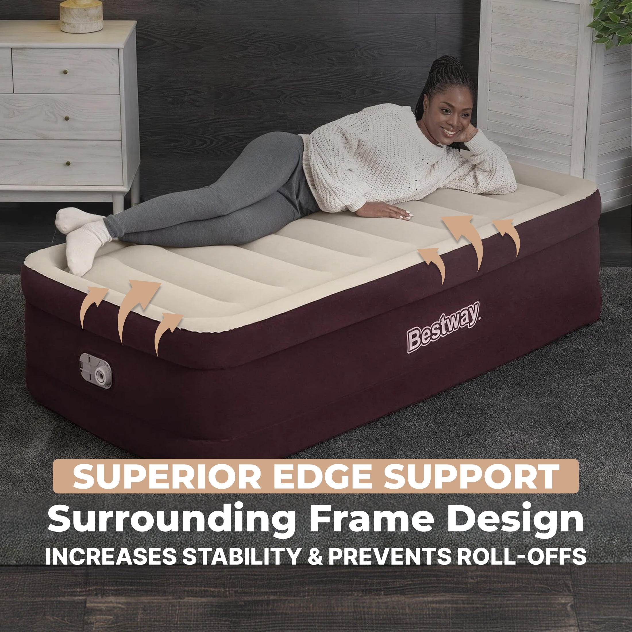 Bestway Maroon SleepSupport Premium Air Mattress Twin 20” with Built-in AC Pump