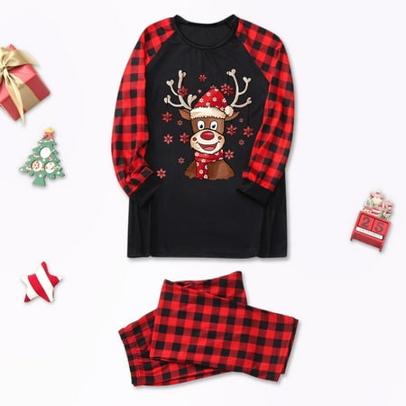 

Christmas Gifts Parent-Child Warm Christmas Set Plaid Printed Home Wear Pajamas Two-Piece Dad Set Polyester Black M