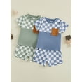 thumbnail image 3 of AceBaby Toddler Baby Boys Summer Waffle Outfits 3M-5Y Checkerboard Print 2Pcs Short Clothes Set, 3 of 9