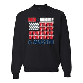 Red White and Wasted Funny 4th of July USA America | Mens Americana / American Pride Crewneck Graphic Sweatshirt, Black, Small