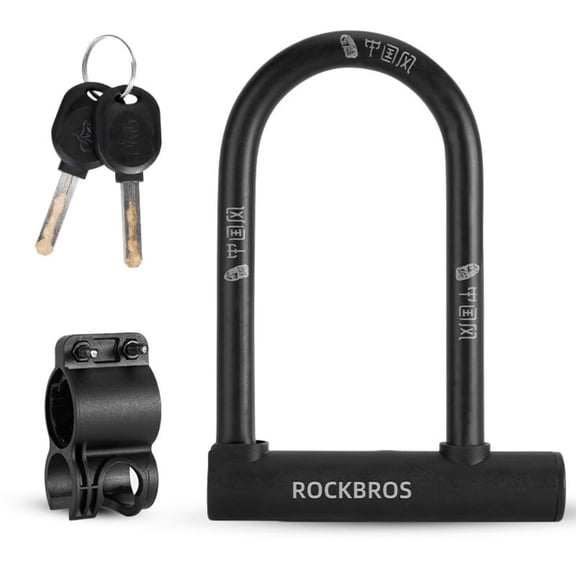 ROCKBROS Anti-Theft Bike U Lock, 14mm Heavy Duty High Security Lock Waterproof Silicone Coated Zinc Alloy Core Lock for Road MTB E-Bikes Shop Doors Fences
