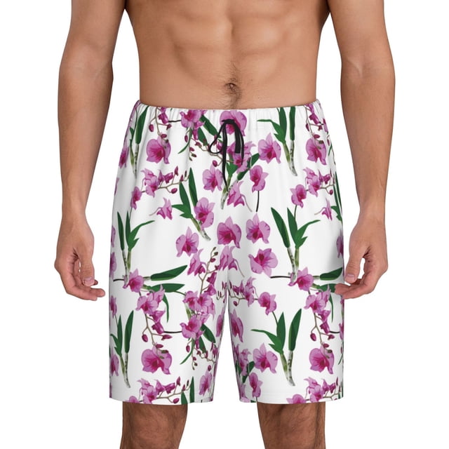 Balery Orchids Flowers Pantalones cortos de pijama de punto de algodón para hombre con cinturilla y bolsillos-4X-Large