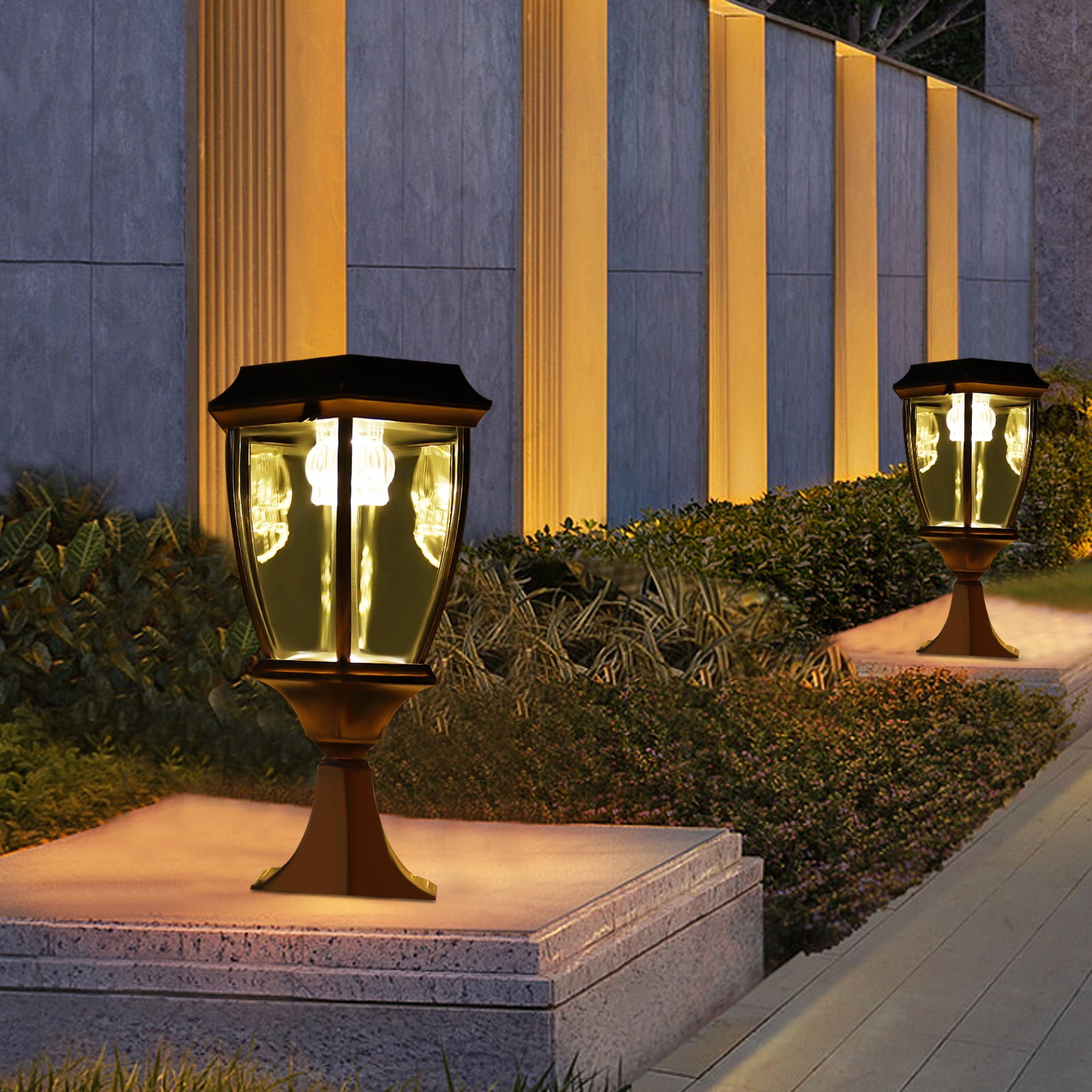 2PCS Solar Powered Fence Post Top Light, Vintage Aluminum Outdoor Pillar Lights Waterproof LED Landscape Light for Brick Fence Deck Bronze