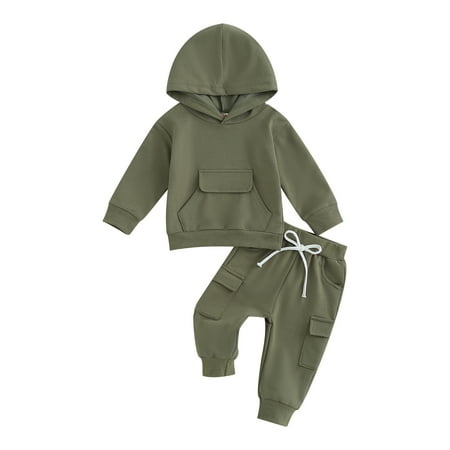 

Newborn toddler baby Boy fall winter outfit set 6m 12m 18m 24m 3y hooded sweatshirt jumper hoodie elasticated waist trouser