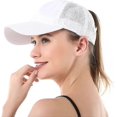 thumbnail image 5 of Womens Criss Cross Ponytail Baseball Cap Adjustable High Messy Bun Ponycap Quick Drying Hat-DF, 5 of 5