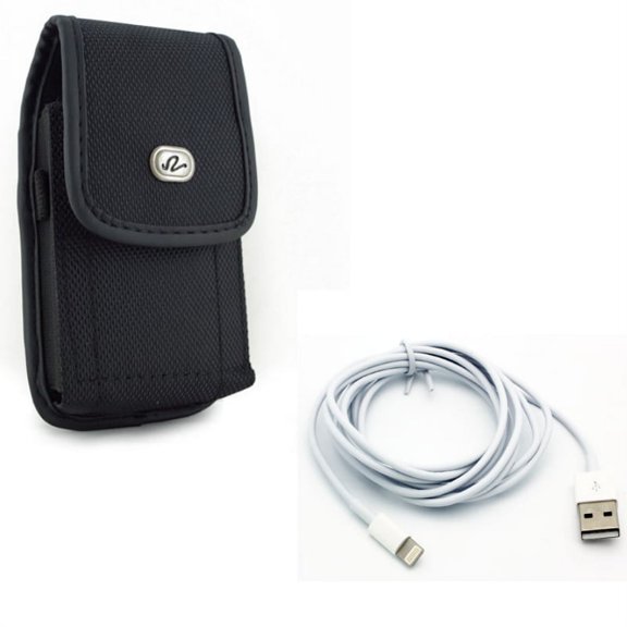 6ft USB Cable w Case Belt Clip for iPhone XR - Charger Cord Power Wire Long Sync, Rugged Holster Canvas Cover Pouch Compatible With iPhone XR