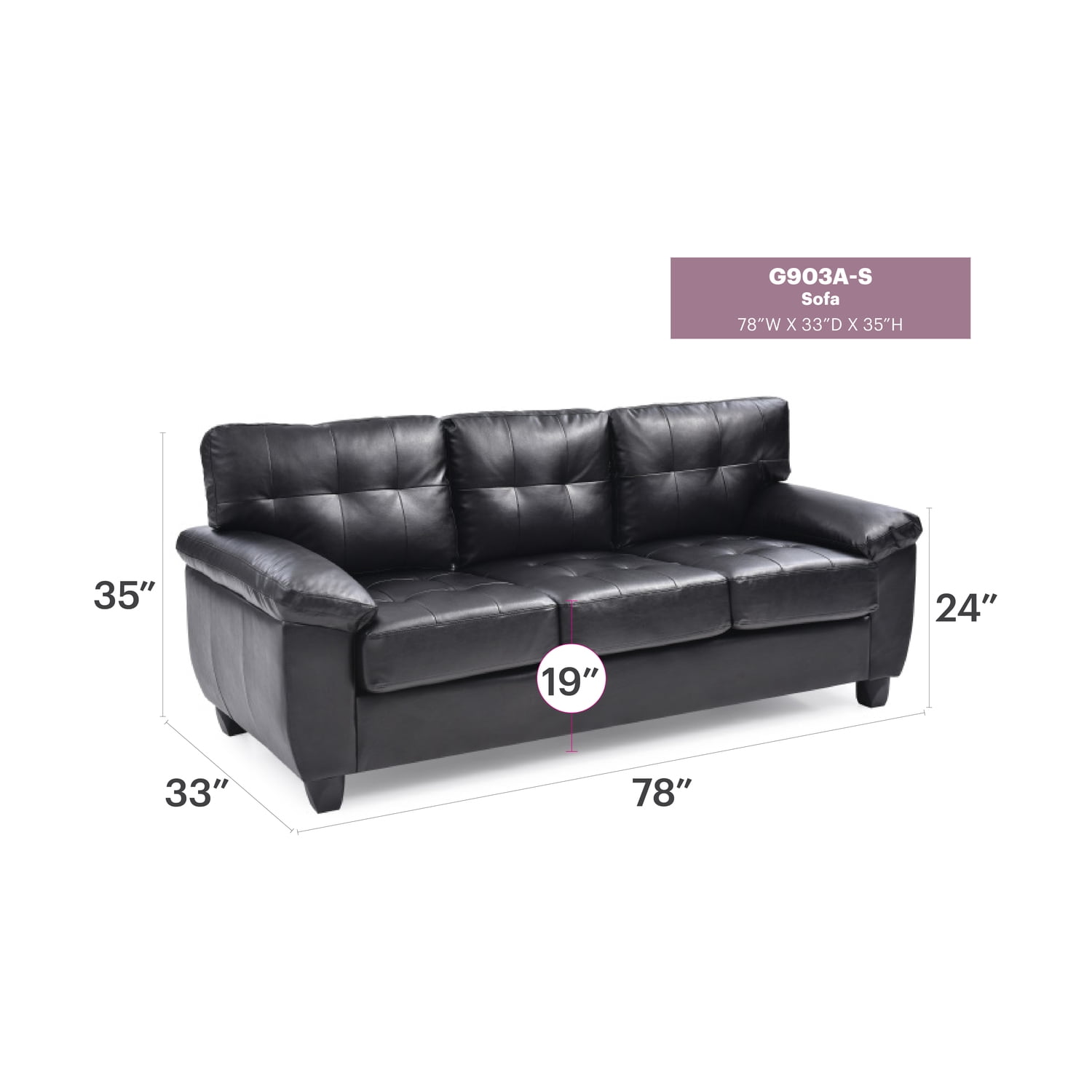 Glory Furniture Gallant Faux Leather Sofa in Black