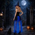 thumbnail image 6 of Witch Costume for Women, Black and Blue Short Dress with Sheer Overlay, Adult Halloween Outfit for Costume Party and Stage Performance, Black and Blue, Size L, 6 of 6