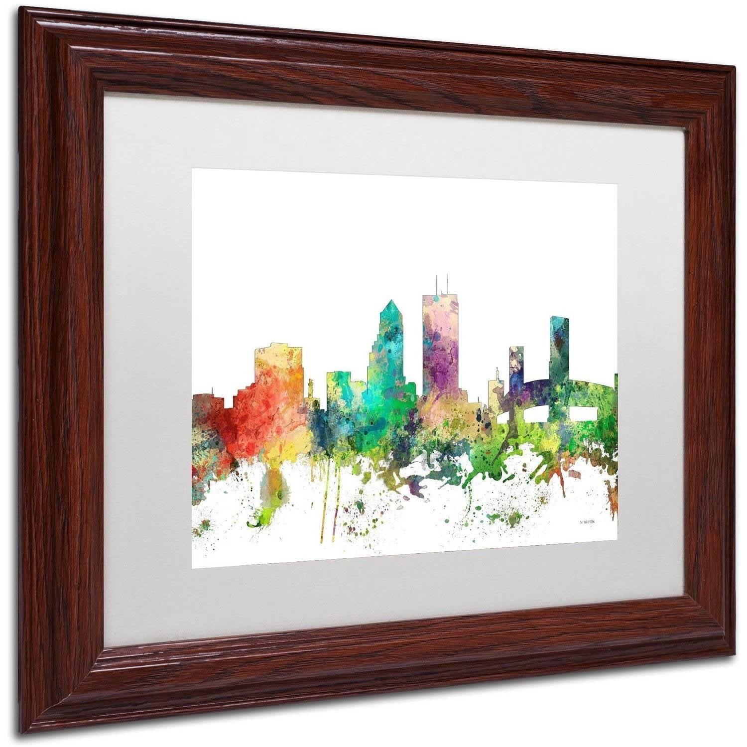 Trademark Fine Art "Jacksonville Florida Skyline SP" Canvas Art by Marlene Watson, White Matte, Wood Frame