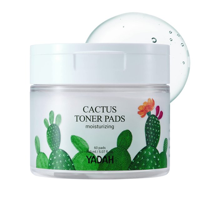 YADAH Almohadillas de tóner de cactus, 5.07 onzas líquidas, 60 unidades, exfoliante de limpieza facial sin crueldad, toallitas de tratamiento hidratante tonificantes para poros claros, piel sensible,