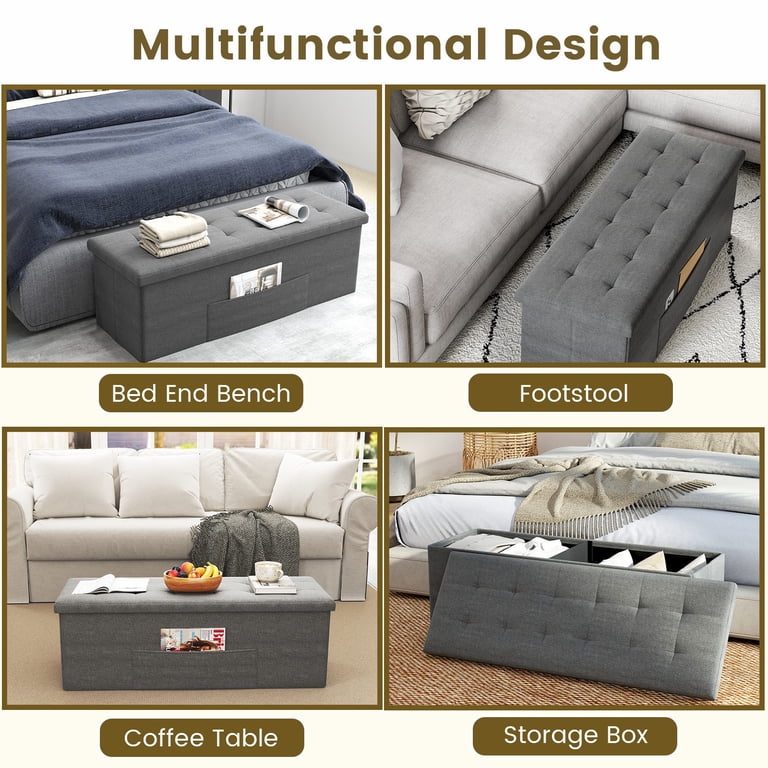 Costway 43 In Folding Storage Ottoman Bench, Dark Gray photo 7