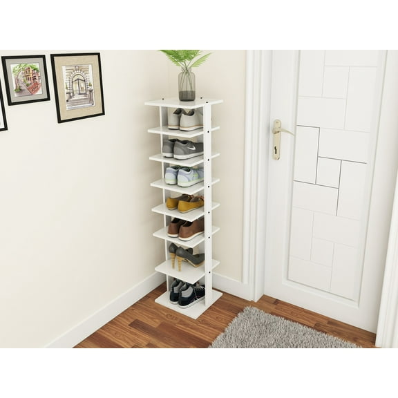 Wqmh 7-Tier Vertical Shoe Rack, Space-Saving Corner Shoe Organizer for 7 Pairs, Narrow Shoe Storage for Entryway, Front Door, or Closet