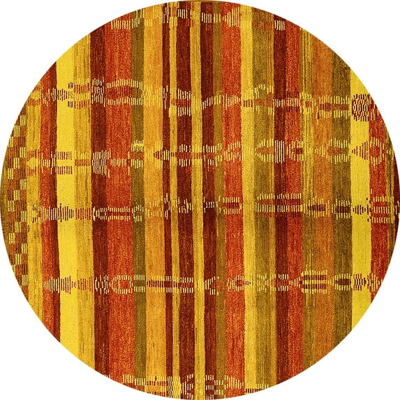Ahgly Company Indoor Round Oriental Yellow Industrial Area Rugs, 6' Round