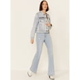 thumbnail image 2 of Driftwood Women's Light Wash Patchwork Cropped Button-Front Denim Jacket Blue   US, 2 of 5