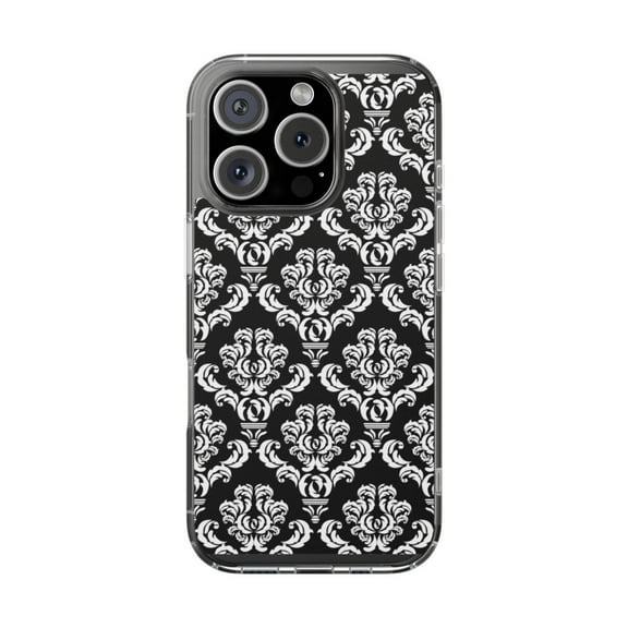 DistinctInk Clear Hybrid Case for Apple iPhone 16 Pro (6.3" Screen) - Floral Damask Pattern - Raised Bezel Screen Guard