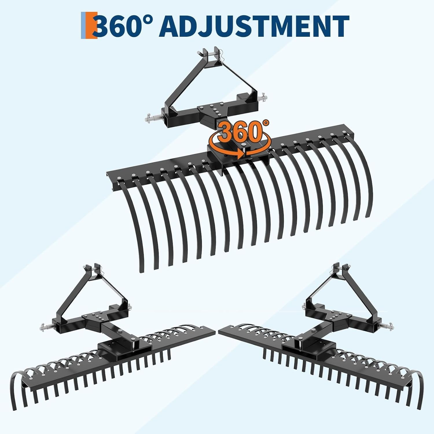 Acekid 50 Inch Landscape Rake for Tractor - 3-Point Tow Behind Dethatcher with 18 Steel Tines, Black