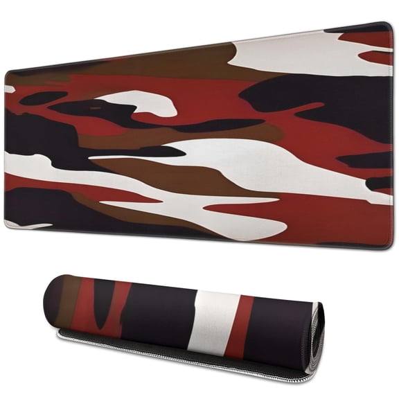Red Camouflage mouse Padswaterproofwashable for Office Home Work GamingmousematRubber Base Mousepad with Stitched Edges 31.5x11.8inches