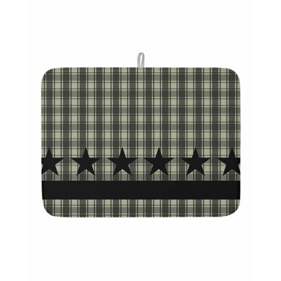 Dish Drying Mat for Kitchen Counter Black Stars Buffalo Plaid Drying Pad Absorbent Drying Mats for Countertops Sinks Draining Racks Sage Green Checkered Drainer Kitchen Accessories 18x24 Inch