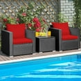 thumbnail image 3 of Gymax Ensemble de Conversation de Patio en Rotin 3 Pcs pour l'Extérieur avec Coussins Rouges, 3 of 10