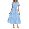 thumbnail image 6 of Meichang Womens Summer Maxi Dress Short Sleeve Notch V Neck A Line Long Dress with Elastic Waisted Flowy Beach Vacation Party Dresses, 6 of 10