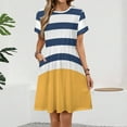 thumbnail image 2 of Blue And White Stripes with Yellow Women's Dress Short Sleeve Summer Sundress Summer Women Clothes, 2 of 7