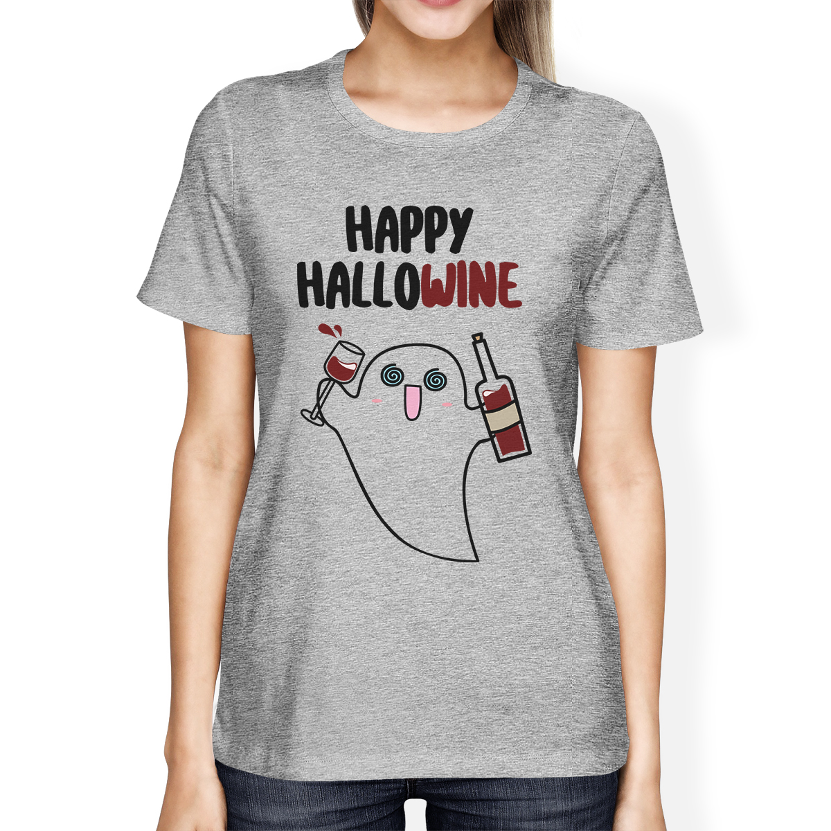 Happy Hallowine Ghost Shirt For Women Halloween Costume TShirts