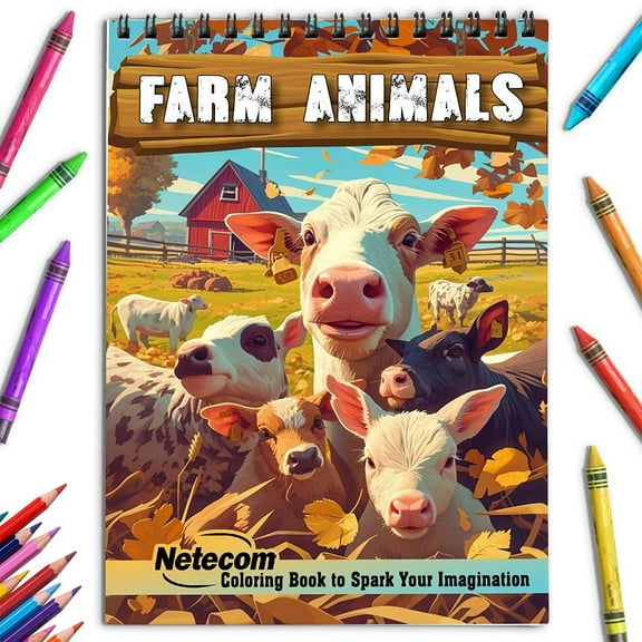 Netecom Farm Animals Coloring Book for Adulst, Spiral Bound, Soft Cover